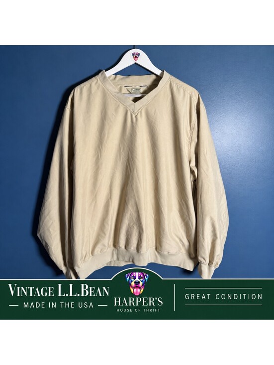 Other - Vintage L.L.Bean Men's Wind Pullover V-Neck Shirt Tan Size Large Made in USA